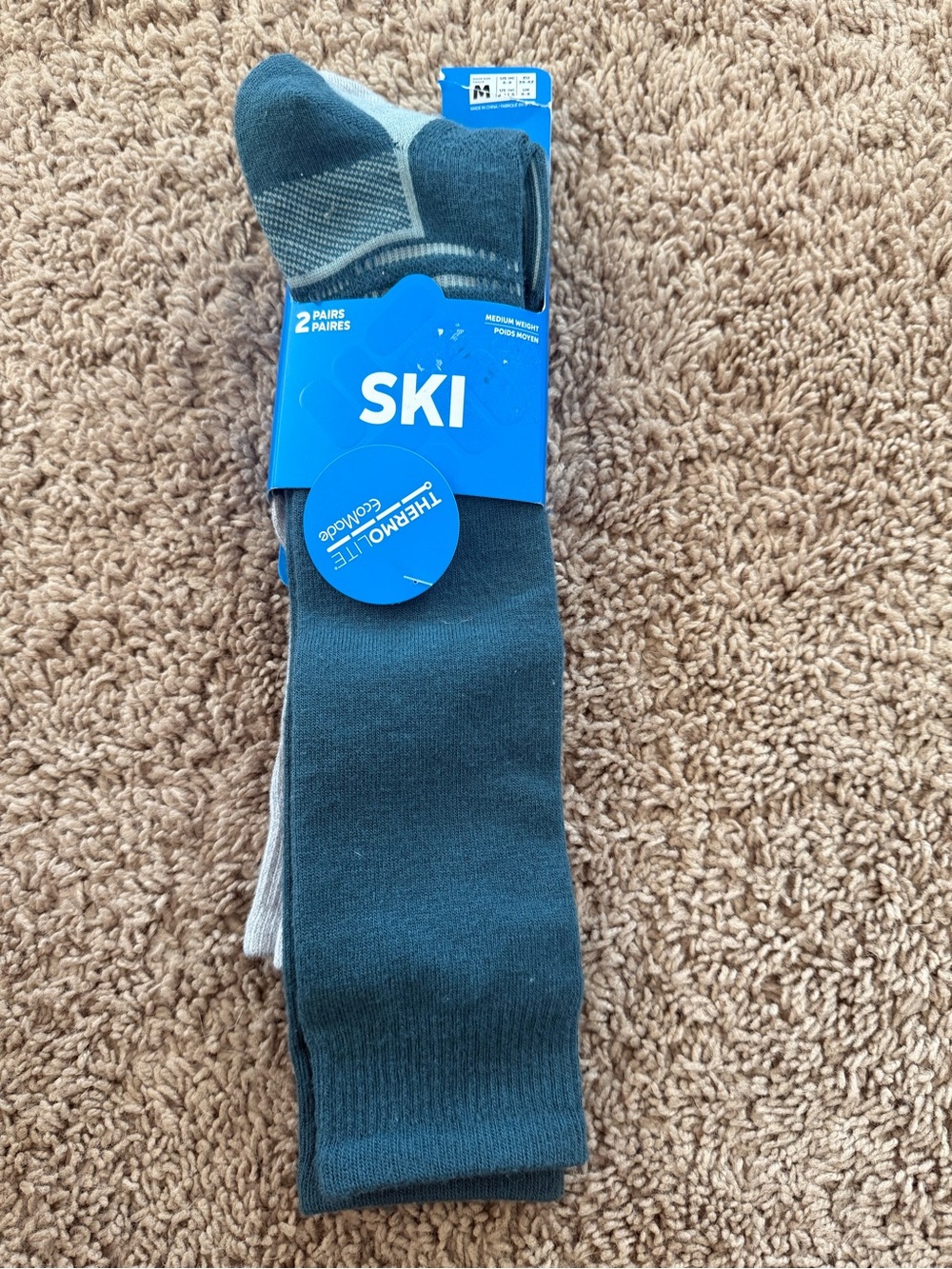 Columbia Men's Ski Crew Socks - Teal & Light Gray (2 Pairs)